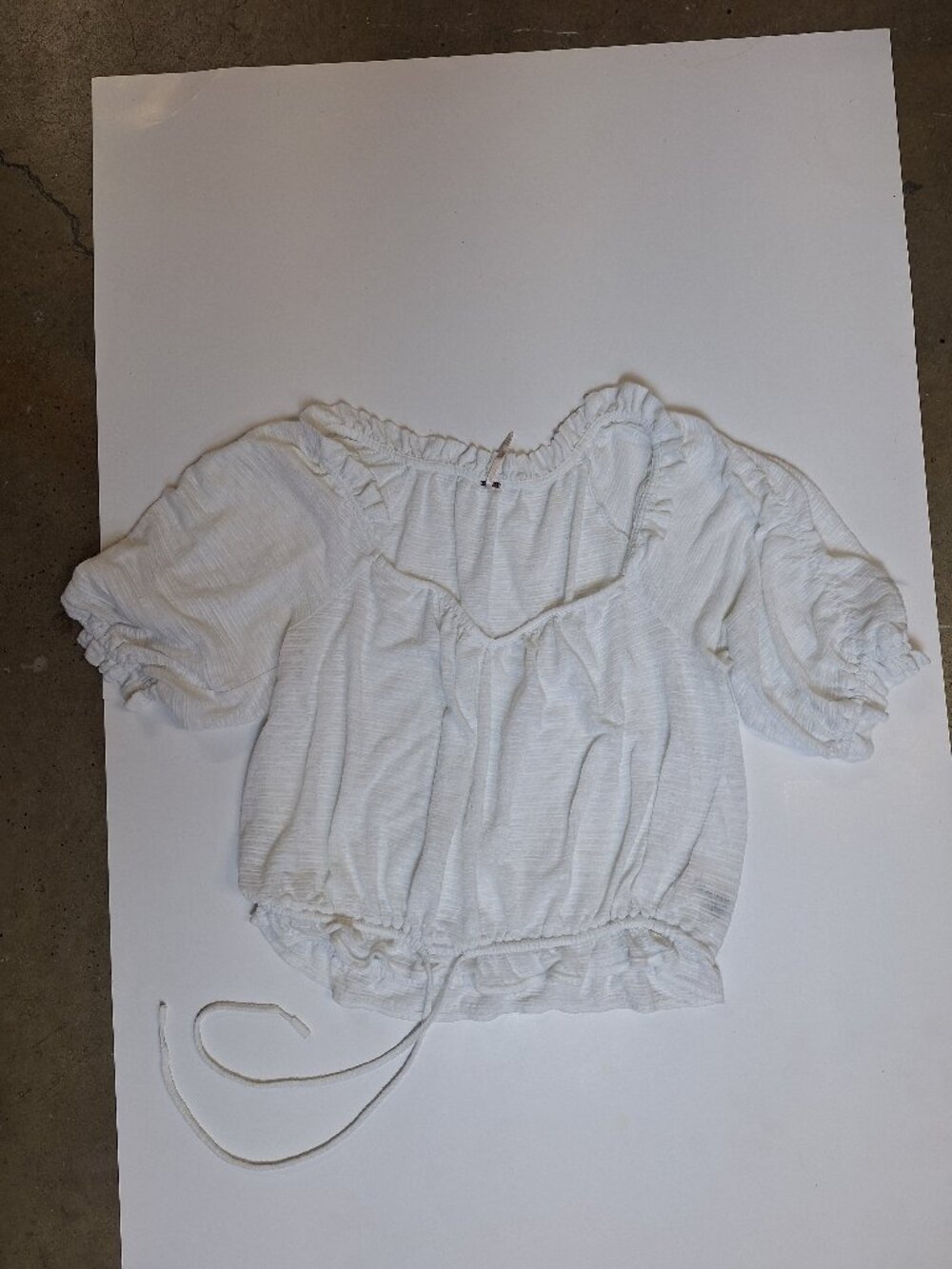 Free People White Dorothy Puff Sleeve Cinched Waist Crop Blouse L